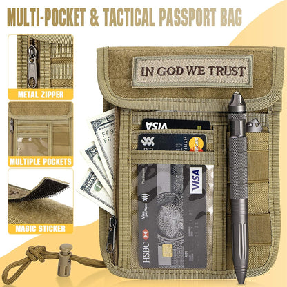 Travel Neck Wallet Tactical Passport Holder ID Card Organizer | Nylon Travel Phone Pouch