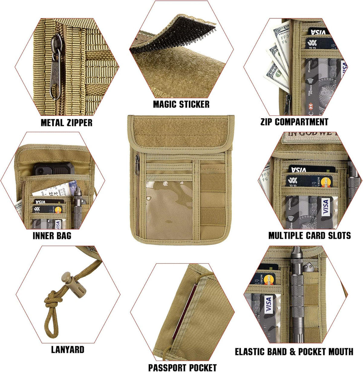 Travel Neck Wallet Tactical Passport Holder ID Card Organizer | Nylon Travel Phone Pouch
