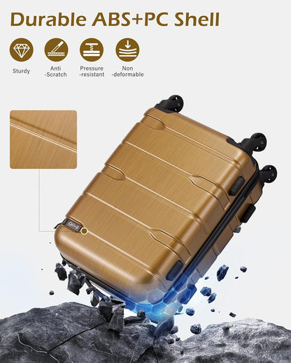 Carry On Luggage 22x14x9 Airline Approved Hardside PC+ABS Suitcase with TSA Lock, Lightweight Rolling Travel Luggage with Spinner Wheels(Caribbean Blue, 20in)