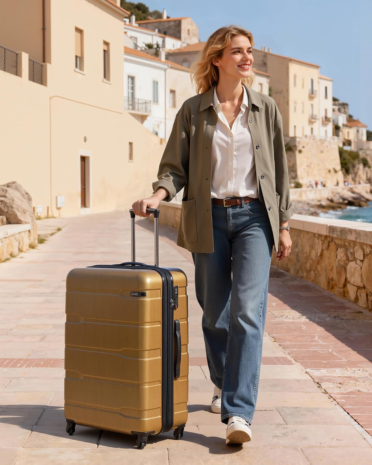 Carry On Luggage 22x14x9 Airline Approved Hardside PC+ABS Suitcase with TSA Lock, Lightweight Rolling Travel Luggage with Spinner Wheels(Caribbean Blue, 20in)