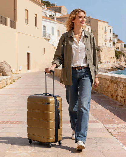 Carry On Luggage 22x14x9 Airline Approved Hardside PC+ABS Suitcase with TSA Lock, Lightweight Rolling Travel Luggage with Spinner Wheels(Caribbean Blue, 20in)