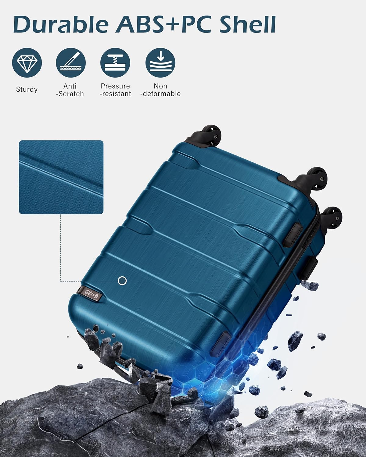 Carry On Luggage 22x14x9 Airline Approved Hardside PC+ABS Suitcase with TSA Lock, Lightweight Rolling Travel Luggage with Spinner Wheels(Caribbean Blue, 20in)