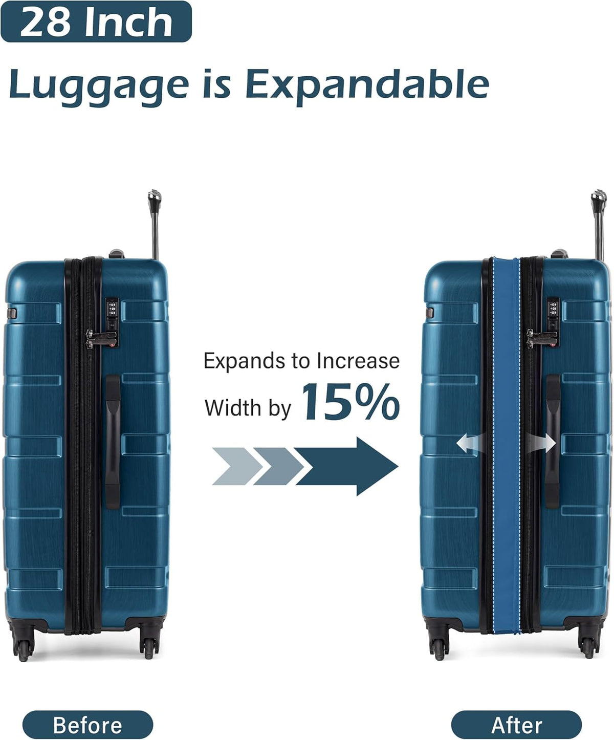 Carry On Luggage 22x14x9 Airline Approved Hardside PC+ABS Suitcase with TSA Lock, Lightweight Rolling Travel Luggage with Spinner Wheels(Caribbean Blue, 20in)