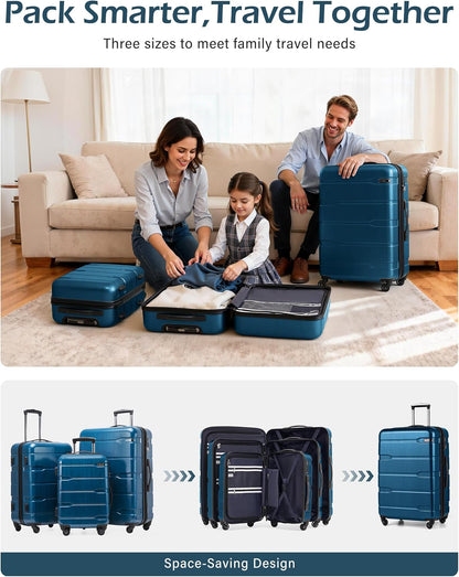 Carry On Luggage 22x14x9 Airline Approved Hardside PC+ABS Suitcase with TSA Lock, Lightweight Rolling Travel Luggage with Spinner Wheels(Caribbean Blue, 20in)