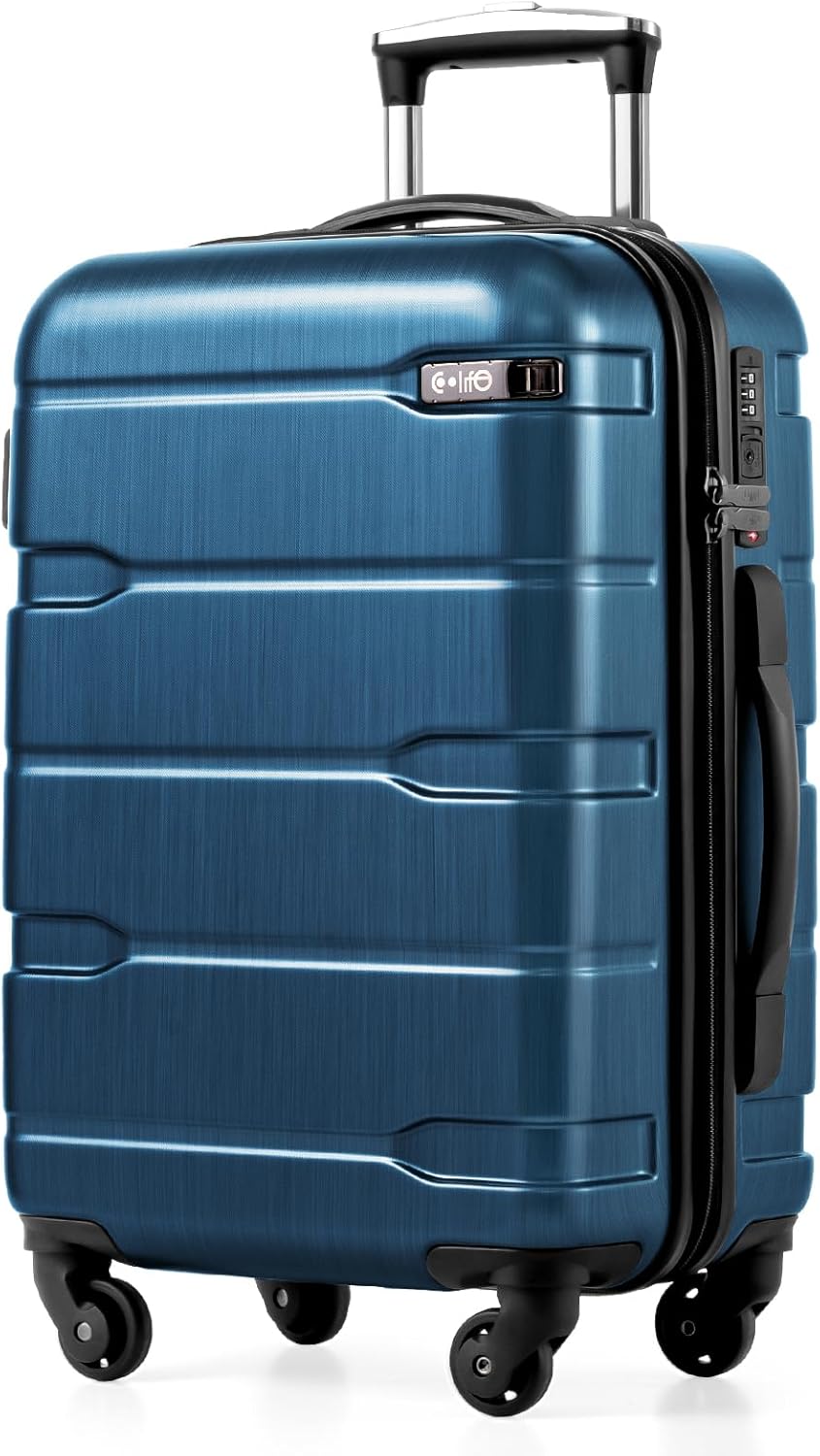 Carry On Luggage 22x14x9 Airline Approved Hardside PC+ABS Suitcase with TSA Lock, Lightweight Rolling Travel Luggage with Spinner Wheels(Caribbean Blue, 20in)