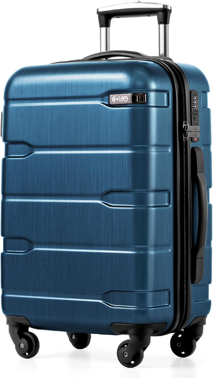 Carry On Luggage 22x14x9 Airline Approved Hardside PC+ABS Suitcase with TSA Lock, Lightweight Rolling Travel Luggage with Spinner Wheels(Caribbean Blue, 20in)