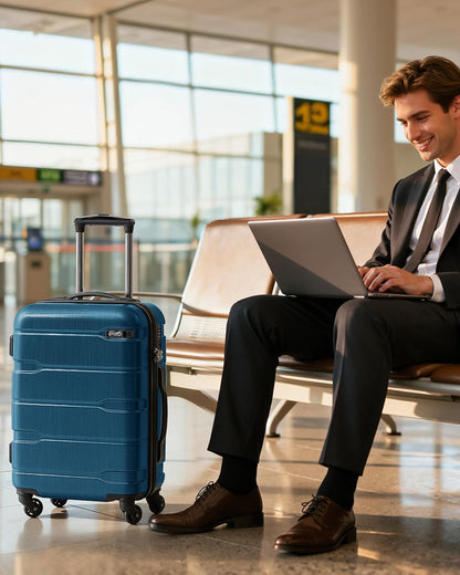 Carry On Luggage 22x14x9 Airline Approved Hardside PC+ABS Suitcase with TSA Lock, Lightweight Rolling Travel Luggage with Spinner Wheels(Caribbean Blue, 20in)