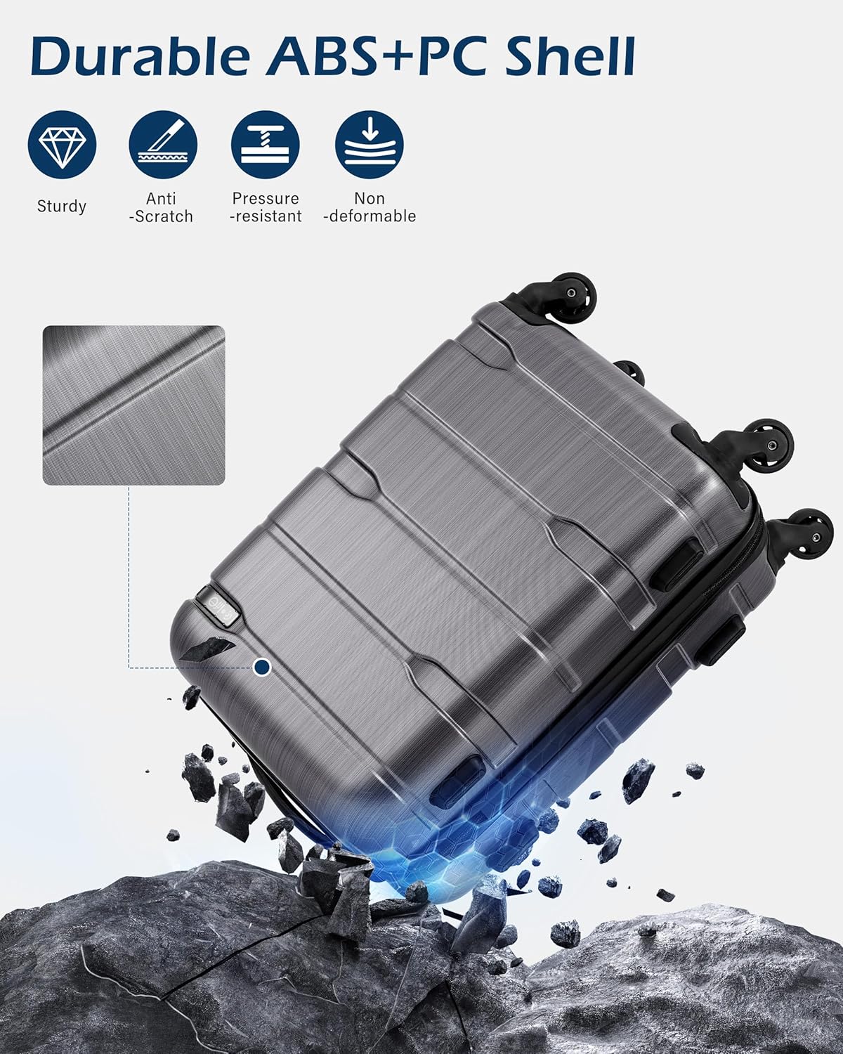 Carry On Luggage 22x14x9 Airline Approved Hardside PC+ABS Suitcase with TSA Lock, Lightweight Rolling Travel Luggage with Spinner Wheels(Caribbean Blue, 20in)