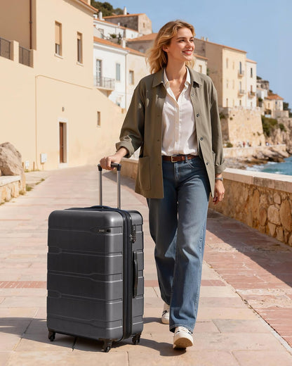 Carry On Luggage 22x14x9 Airline Approved Hardside PC+ABS Suitcase with TSA Lock, Lightweight Rolling Travel Luggage with Spinner Wheels(Caribbean Blue, 20in)