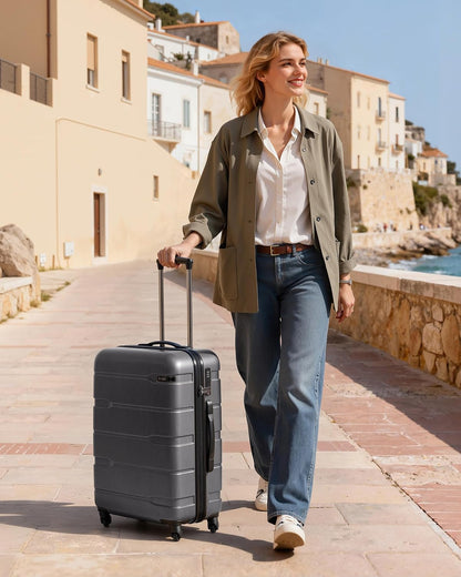 Carry On Luggage 22x14x9 Airline Approved Hardside PC+ABS Suitcase with TSA Lock, Lightweight Rolling Travel Luggage with Spinner Wheels(Caribbean Blue, 20in)