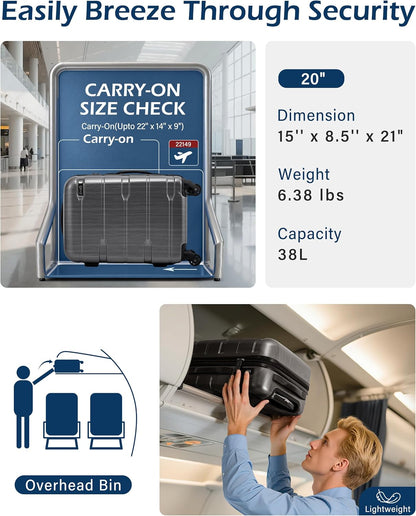 Carry On Luggage 22x14x9 Airline Approved Hardside PC+ABS Suitcase with TSA Lock, Lightweight Rolling Travel Luggage with Spinner Wheels(Caribbean Blue, 20in)