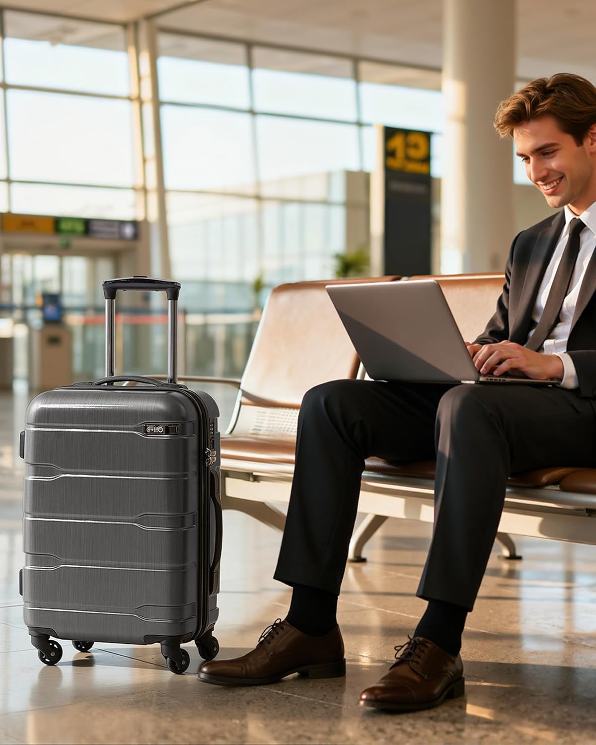 Carry On Luggage 22x14x9 Airline Approved Hardside PC+ABS Suitcase with TSA Lock, Lightweight Rolling Travel Luggage with Spinner Wheels(Caribbean Blue, 20in)