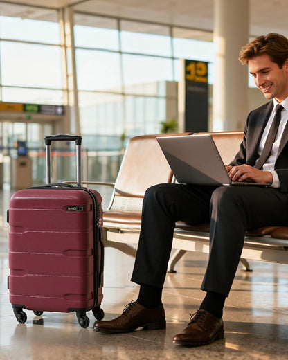 Carry On Luggage 22x14x9 Airline Approved Hardside PC+ABS Suitcase with TSA Lock, Lightweight Rolling Travel Luggage with Spinner Wheels(Caribbean Blue, 20in)