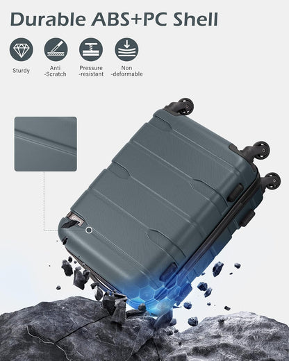 Carry On Luggage 22x14x9 Airline Approved Hardside PC+ABS Suitcase with TSA Lock, Lightweight Rolling Travel Luggage with Spinner Wheels(Caribbean Blue, 20in)