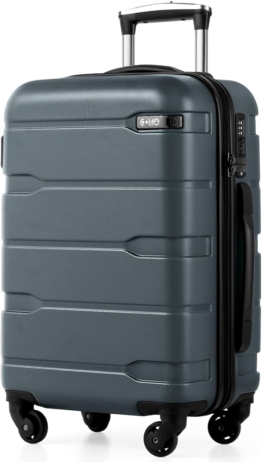Carry On Luggage 22x14x9 Airline Approved Hardside PC+ABS Suitcase with TSA Lock, Lightweight Rolling Travel Luggage with Spinner Wheels(Caribbean Blue, 20in)