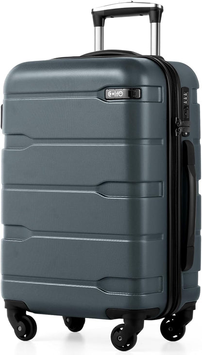 Carry On Luggage 22x14x9 Airline Approved Hardside PC+ABS Suitcase with TSA Lock, Lightweight Rolling Travel Luggage with Spinner Wheels(Caribbean Blue, 20in)