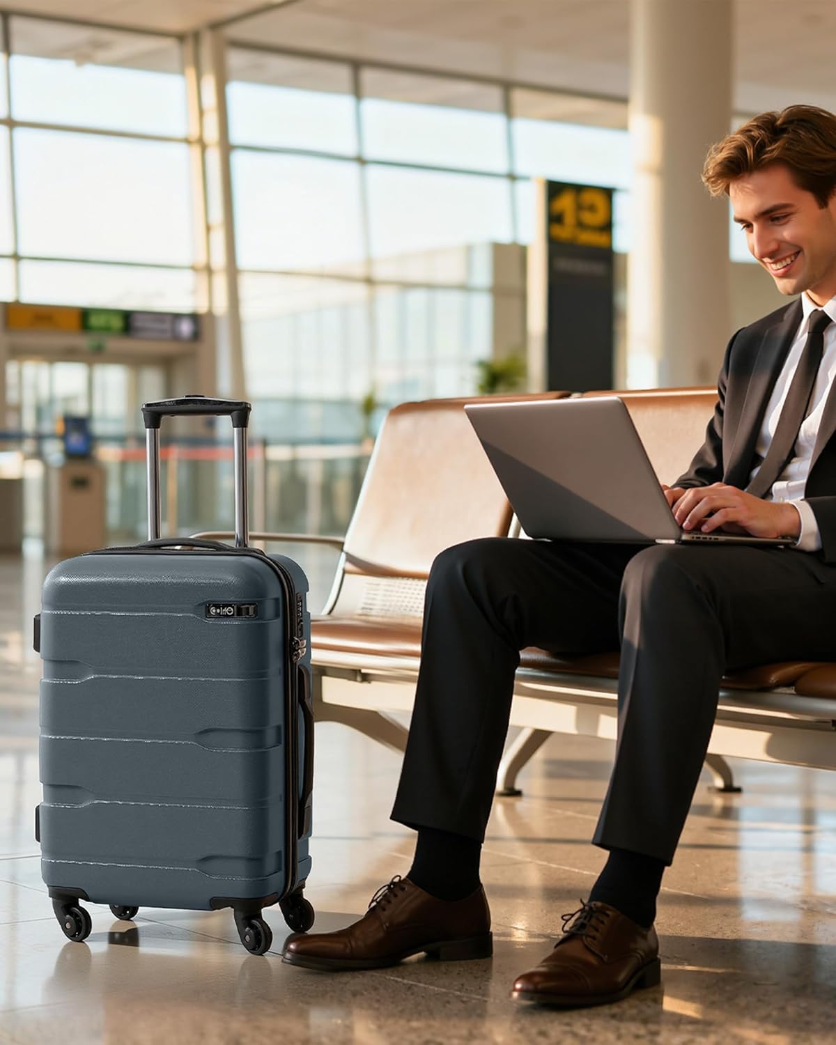 Carry On Luggage 22x14x9 Airline Approved Hardside PC+ABS Suitcase with TSA Lock, Lightweight Rolling Travel Luggage with Spinner Wheels(Caribbean Blue, 20in)