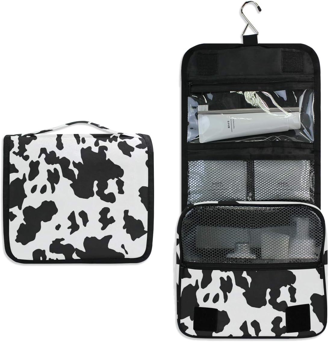 Hanging Travel Toiletry Bag Kit Makeup Case Cosmetics Organizer for Men Women (cow pattern)