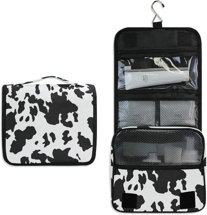 Hanging Travel Toiletry Bag Kit Makeup Case Cosmetics Organizer for Men Women (cow pattern)