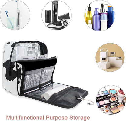 Hanging Travel Toiletry Bag Kit Makeup Case Cosmetics Organizer for Men Women (cow pattern)