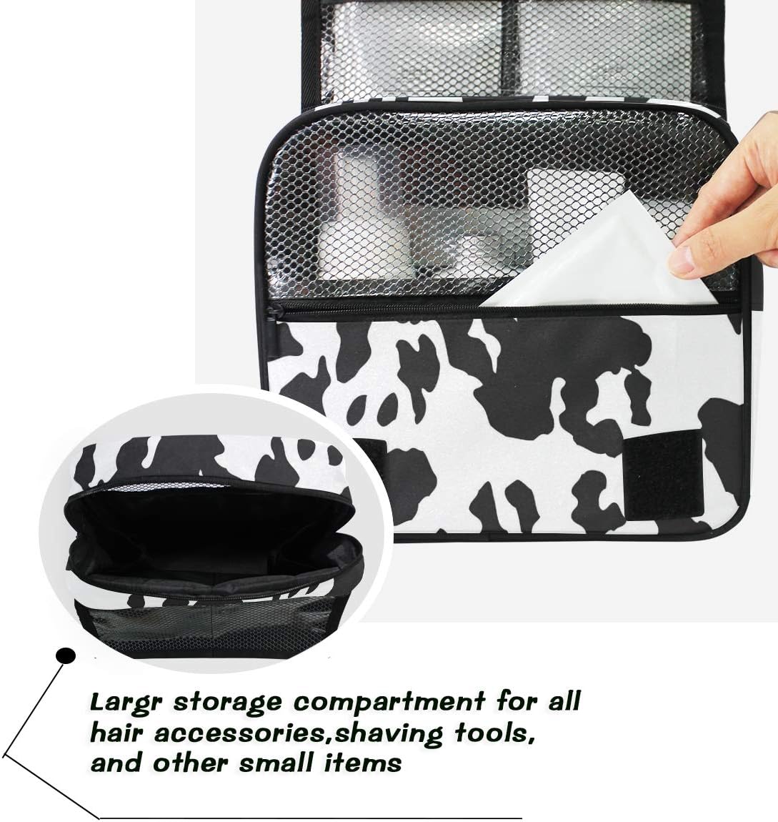 Hanging Travel Toiletry Bag Kit Makeup Case Cosmetics Organizer for Men Women (cow pattern)