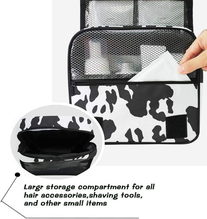 Hanging Travel Toiletry Bag Kit Makeup Case Cosmetics Organizer for Men Women (cow pattern)