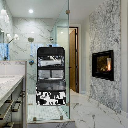 Hanging Travel Toiletry Bag Kit Makeup Case Cosmetics Organizer for Men Women (cow pattern)