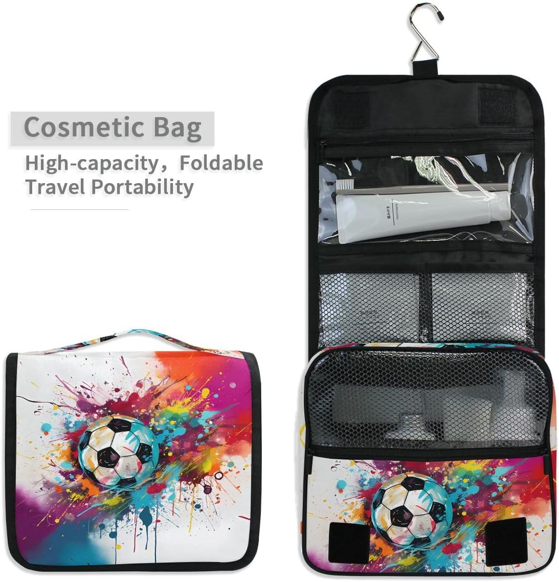 Hanging Travel Toiletry Bag Kit Makeup Case Cosmetics Organizer for Men Women (cow pattern)