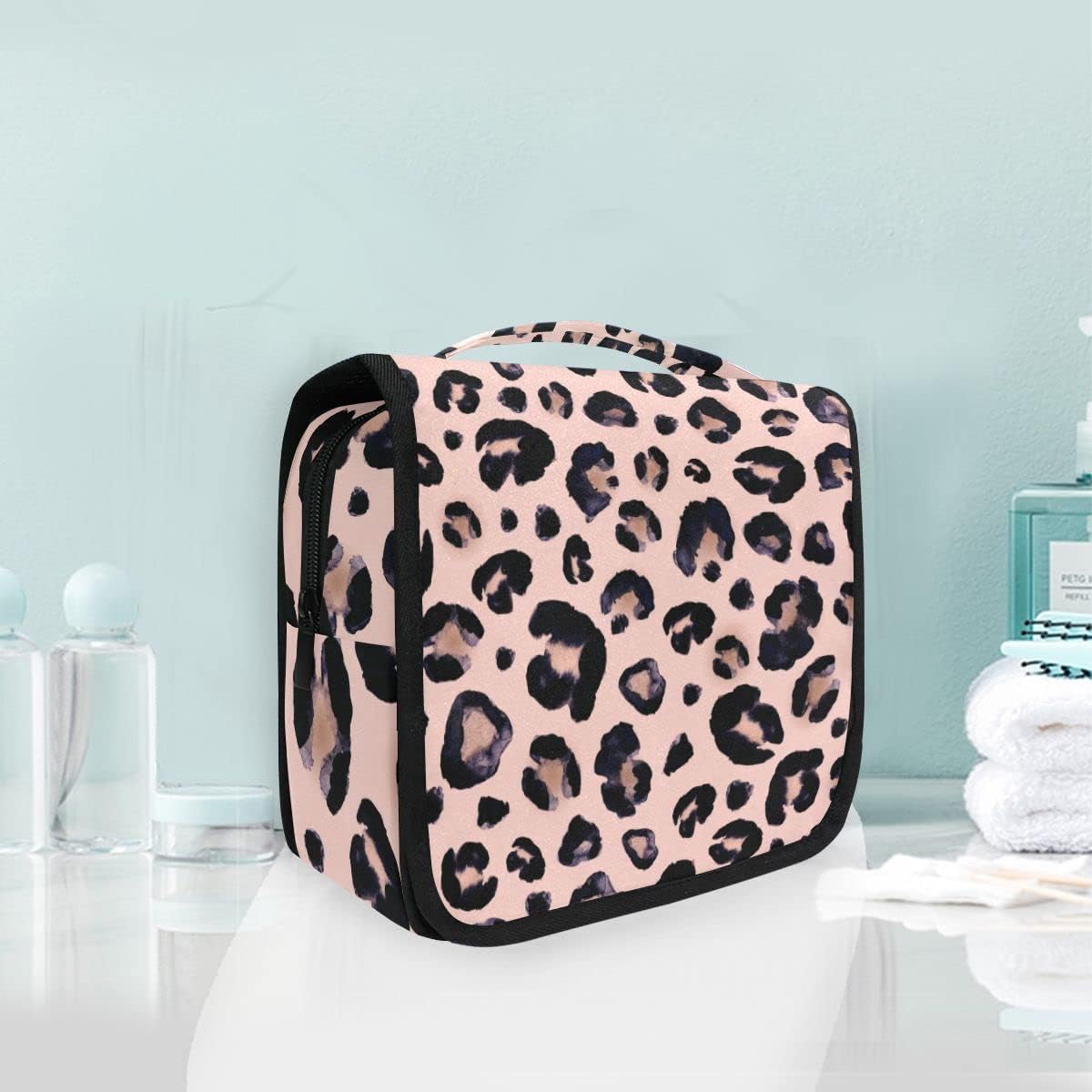 Hanging Travel Toiletry Bag Kit Makeup Case Cosmetics Organizer for Men Women (cow pattern)
