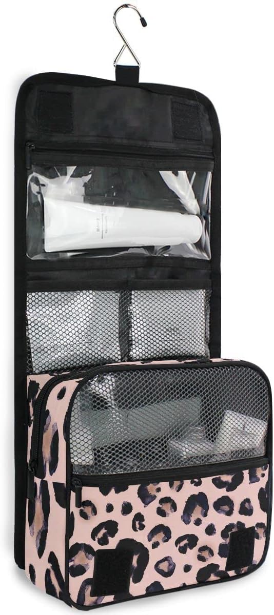 Hanging Travel Toiletry Bag Kit Makeup Case Cosmetics Organizer for Men Women (cow pattern)