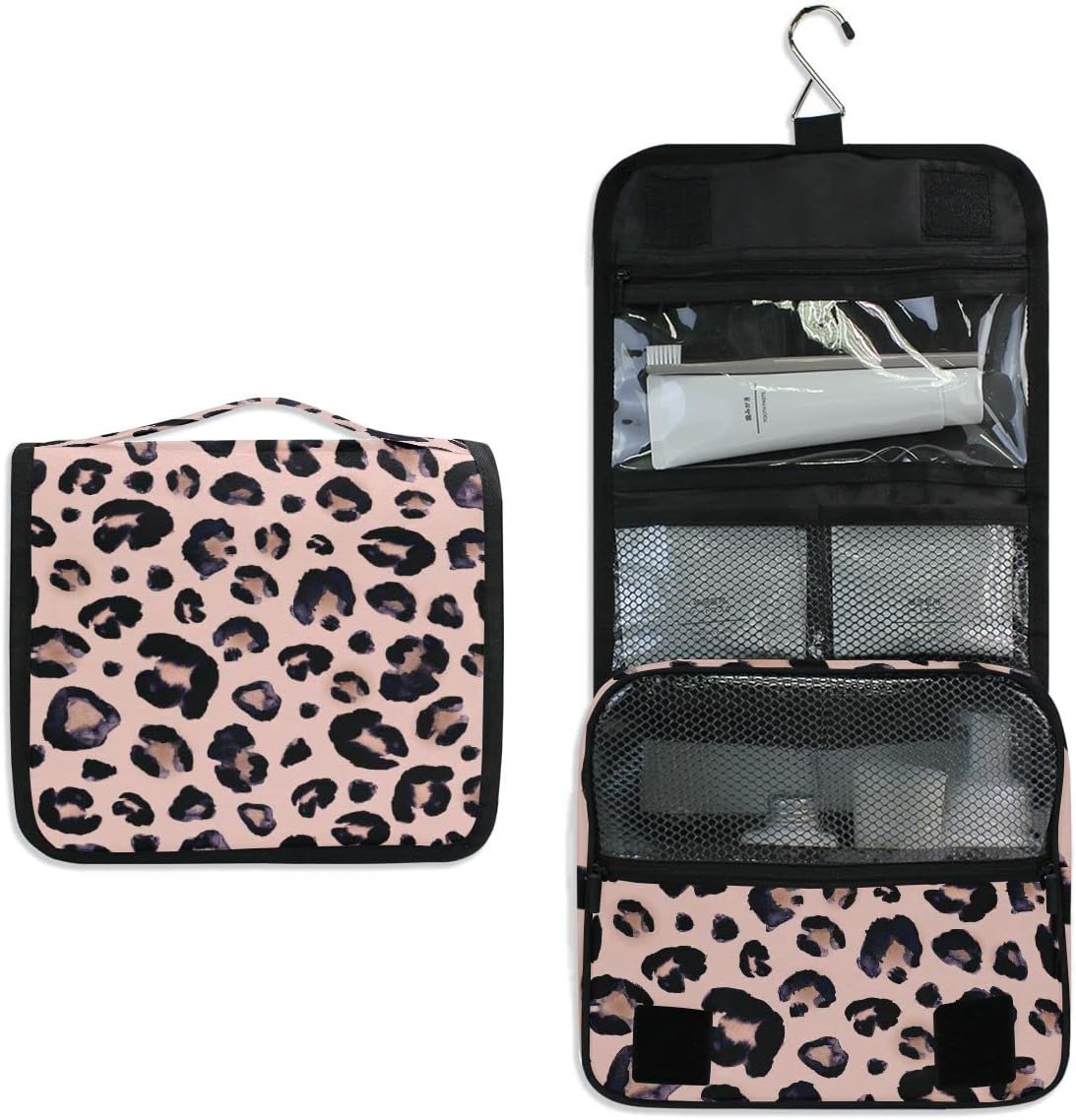 Hanging Travel Toiletry Bag Kit Makeup Case Cosmetics Organizer for Men Women (cow pattern)