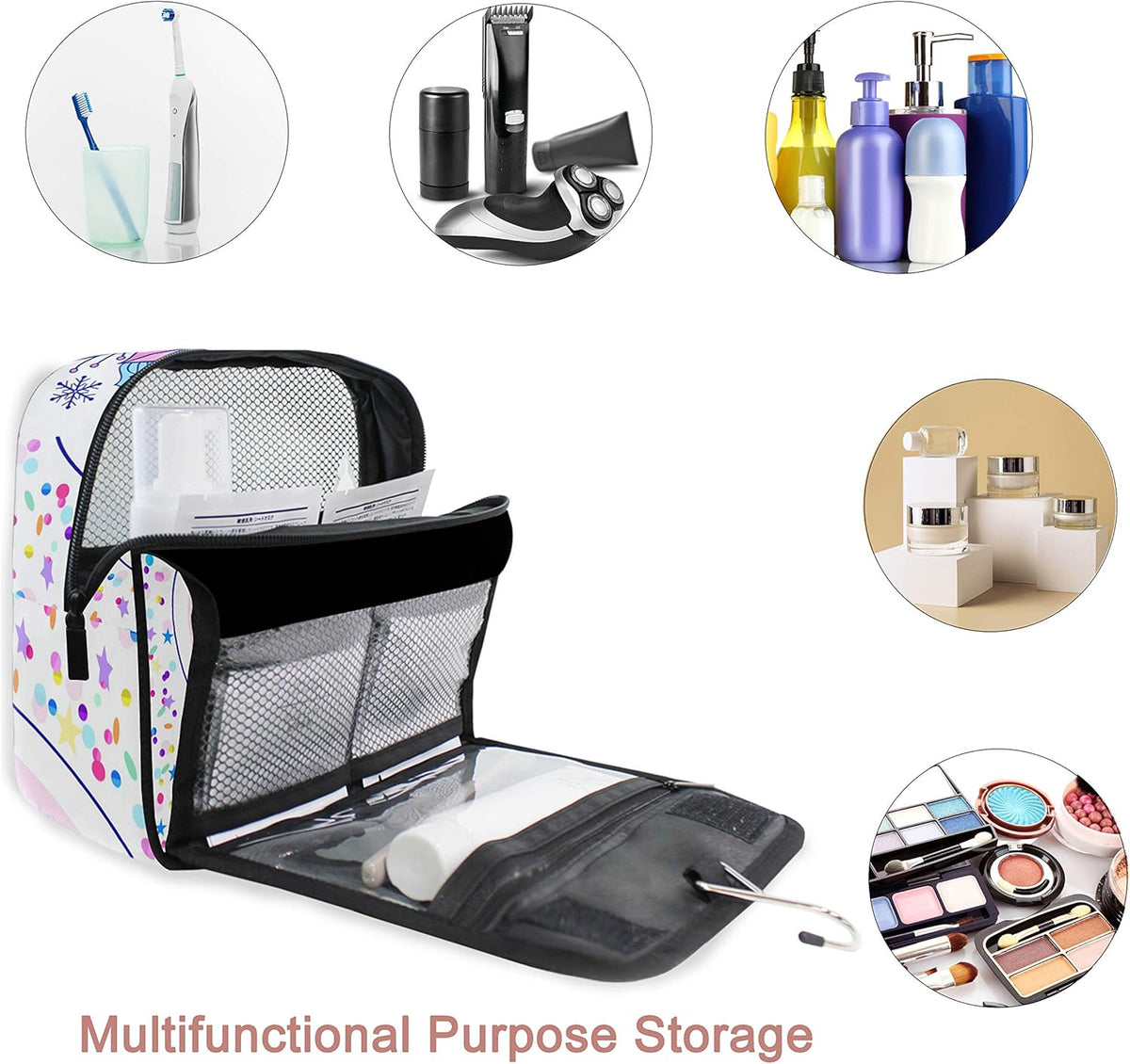 Hanging Travel Toiletry Bag Kit Makeup Case Cosmetics Organizer for Men Women (cow pattern)