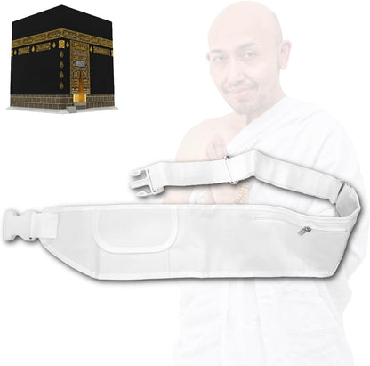 Free-Size Adjustable Ihram Belt with Phone Holder Anti Theft Travel Money Belt Waist Belt for Hajj Umrah Or Sports Belt White for Men and Women
