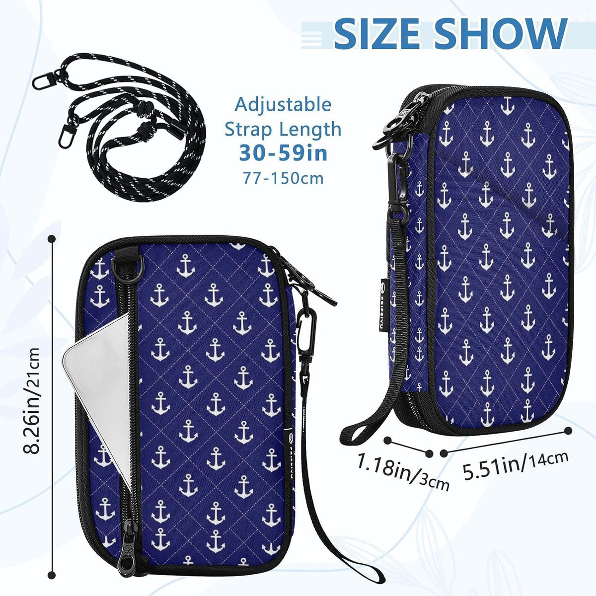 Travel Document Organizer 21×14×3 CM | Polyester Oxford Sturdy Shape Multi-Way Carry for Men Women Outdoor Navy Berth