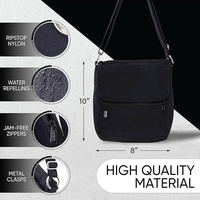Crossbody Travel Purse with RFID Blocking Pocket and Lifetime Recovery Service. Nylon Shoulder Bag