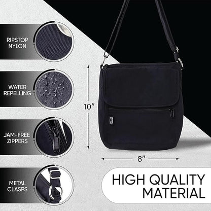 Crossbody Travel Purse with RFID Blocking Pocket and Lifetime Recovery Service. Nylon Shoulder Bag