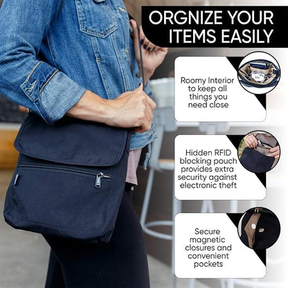 Crossbody Travel Purse with RFID Blocking Pocket and Lifetime Recovery Service. Nylon Shoulder Bag
