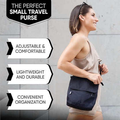 Crossbody Travel Purse with RFID Blocking Pocket and Lifetime Recovery Service. Nylon Shoulder Bag