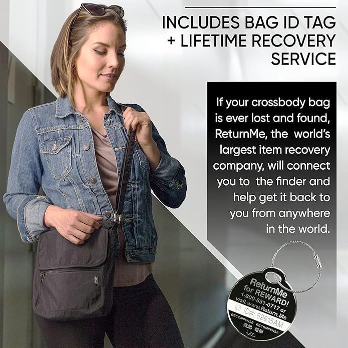 Crossbody Travel Purse with RFID Blocking Pocket and Lifetime Recovery Service. Nylon Shoulder Bag