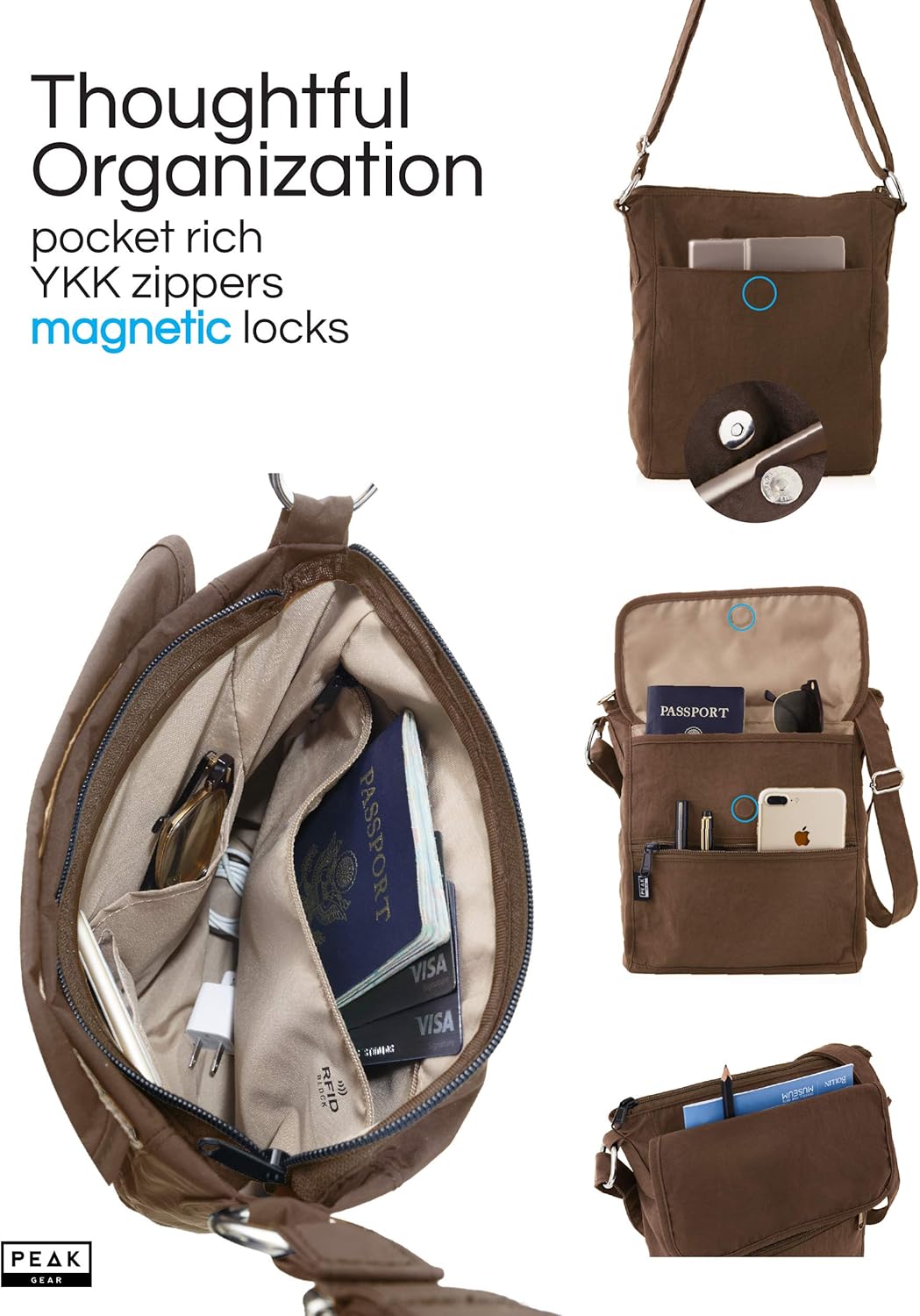 Crossbody Travel Purse with RFID Blocking Pocket and Lifetime Recovery Service. Nylon Shoulder Bag