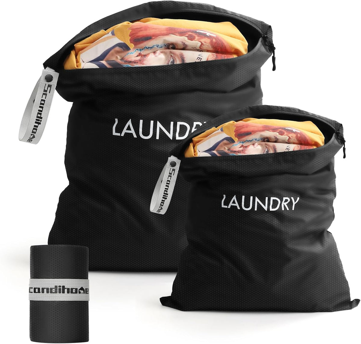 Travel Laundry Bag (Large + Medium) - Foldable Waterproof Washable Wet Dry Bag for Gym, Swimming, Yoga, and Workout Perfect for Dirty Clothes, Bathing Suits, Travel Accessories Black