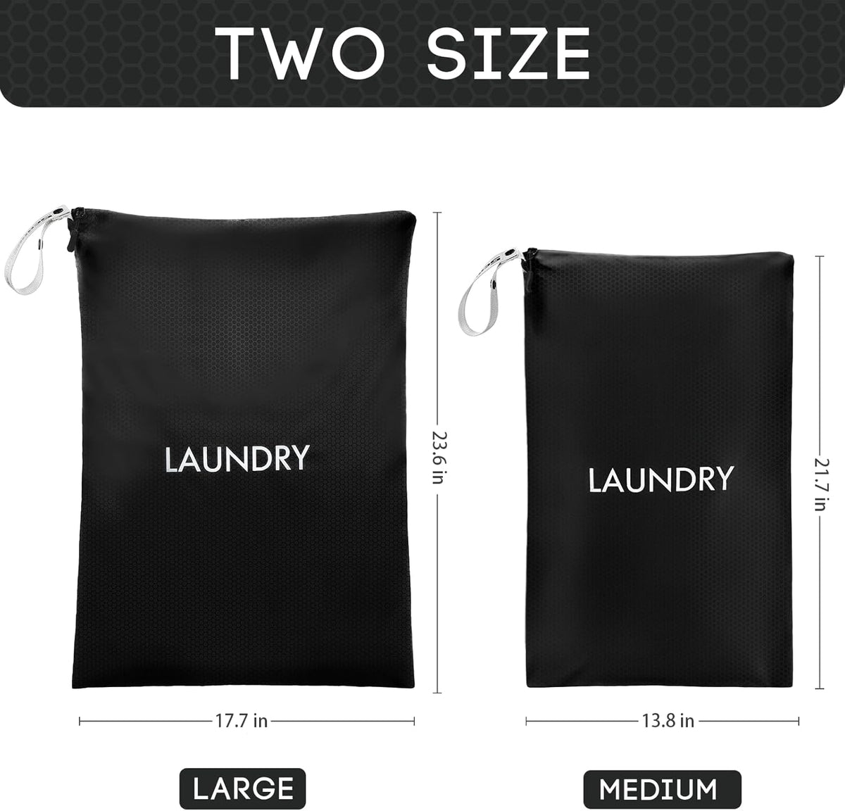 Travel Laundry Bag (Large + Medium) - Foldable Waterproof Washable Wet Dry Bag for Gym, Swimming, Yoga, and Workout Perfect for Dirty Clothes, Bathing Suits, Travel Accessories Black