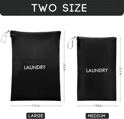 Travel Laundry Bag (Large + Medium) - Foldable Waterproof Washable Wet Dry Bag for Gym, Swimming, Yoga, and Workout Perfect for Dirty Clothes, Bathing Suits, Travel Accessories Black