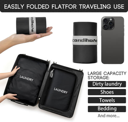 Travel Laundry Bag (Large + Medium) - Foldable Waterproof Washable Wet Dry Bag for Gym, Swimming, Yoga, and Workout Perfect for Dirty Clothes, Bathing Suits, Travel Accessories Black