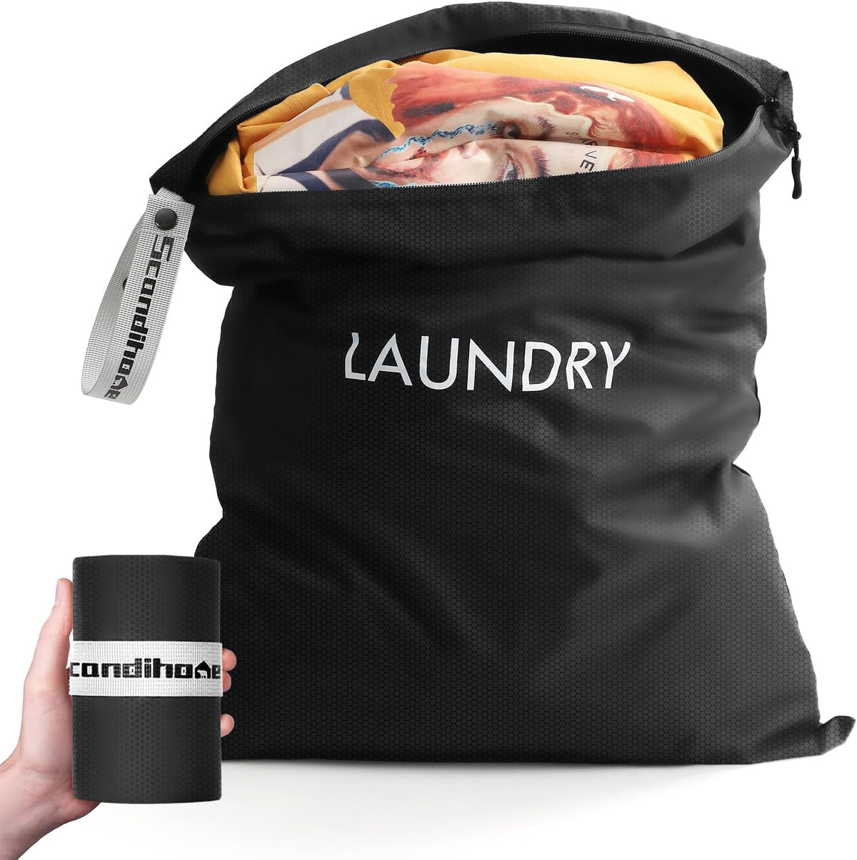 Travel Laundry Bag (Large + Medium) - Foldable Waterproof Washable Wet Dry Bag for Gym, Swimming, Yoga, and Workout Perfect for Dirty Clothes, Bathing Suits, Travel Accessories Black