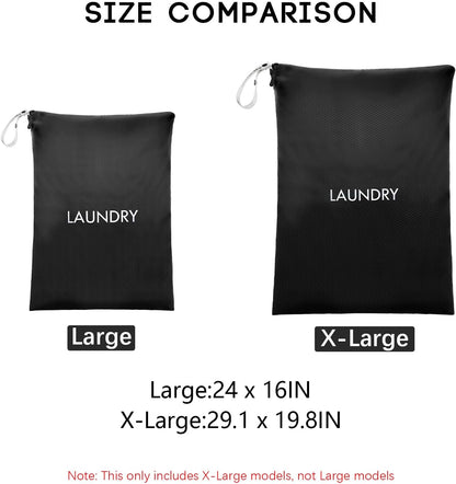Travel Laundry Bag (Large + Medium) - Foldable Waterproof Washable Wet Dry Bag for Gym, Swimming, Yoga, and Workout Perfect for Dirty Clothes, Bathing Suits, Travel Accessories Black