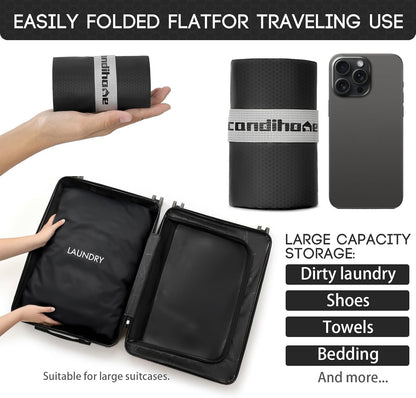 Travel Laundry Bag (Large + Medium) - Foldable Waterproof Washable Wet Dry Bag for Gym, Swimming, Yoga, and Workout Perfect for Dirty Clothes, Bathing Suits, Travel Accessories Black
