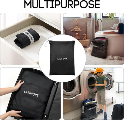 Travel Laundry Bag (Large + Medium) - Foldable Waterproof Washable Wet Dry Bag for Gym, Swimming, Yoga, and Workout Perfect for Dirty Clothes, Bathing Suits, Travel Accessories Black