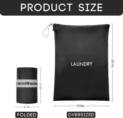 Travel Laundry Bag (Large + Medium) - Foldable Waterproof Washable Wet Dry Bag for Gym, Swimming, Yoga, and Workout Perfect for Dirty Clothes, Bathing Suits, Travel Accessories Black