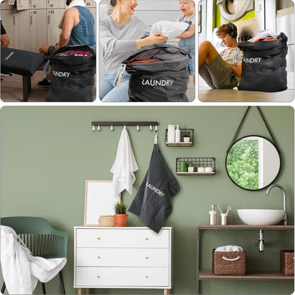 Travel Laundry Bag (Large + Medium) - Foldable Waterproof Washable Wet Dry Bag for Gym, Swimming, Yoga, and Workout Perfect for Dirty Clothes, Bathing Suits, Travel Accessories Black